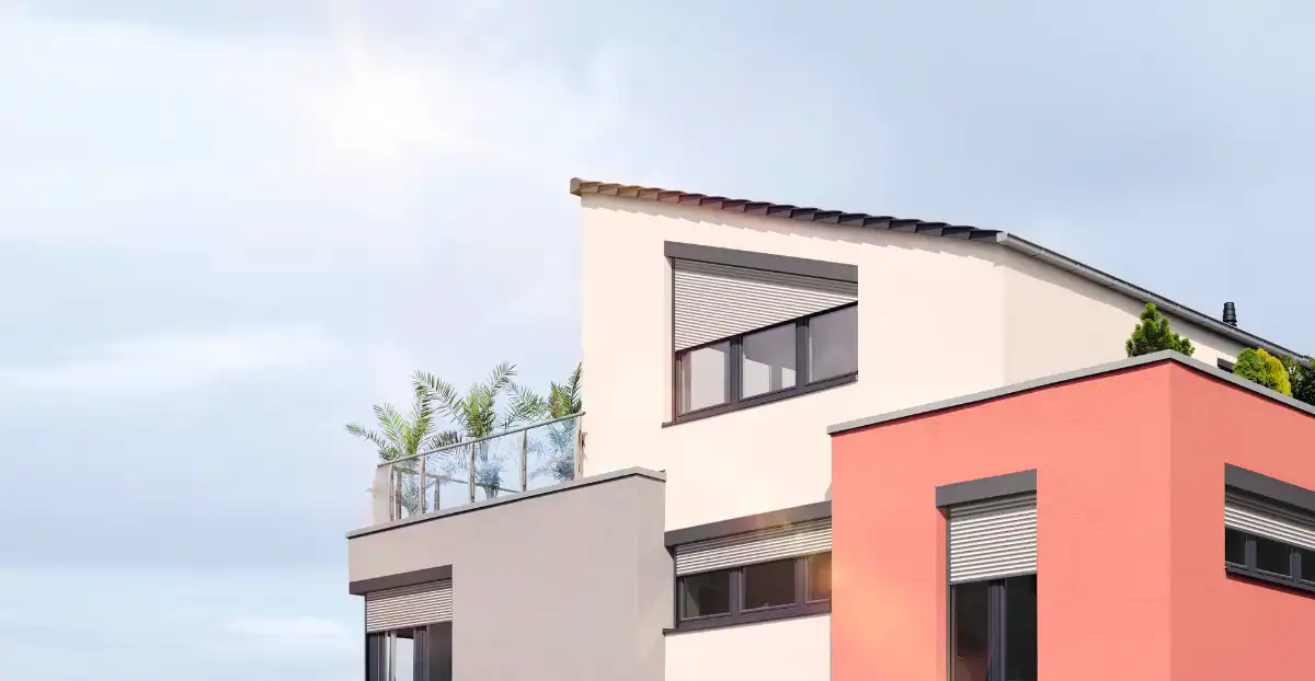 Rollladen als Einbruchschutz Modernes Wohngebäude mit unterschiedlichen Rollläden